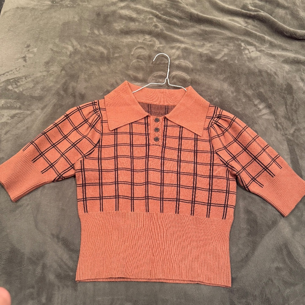 SHEIN Polo checkered Short Sleeve Top